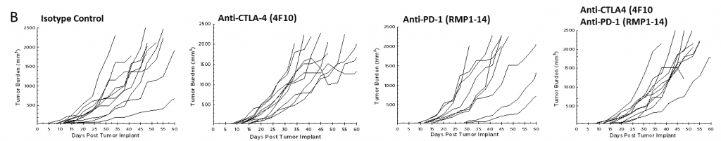 图2 b - Anti-PD-1的功效和Anti-CTLA-4 Pan02胰腺肿瘤